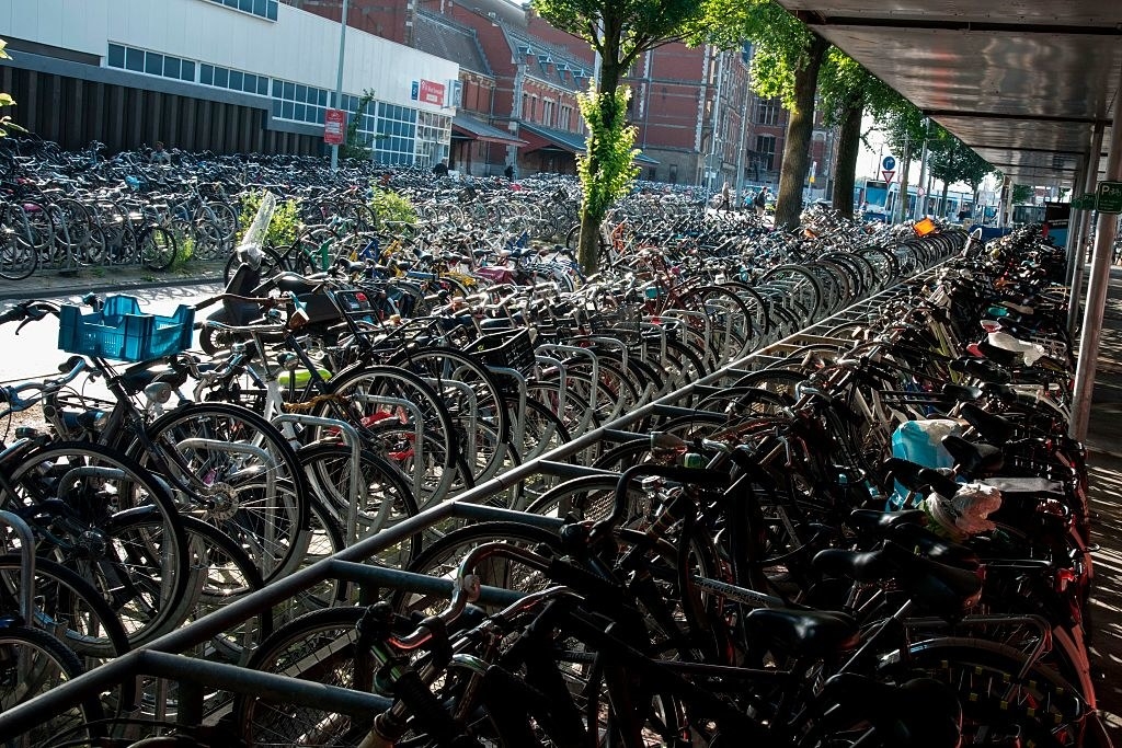 A bicycle parking lot in Amsterdam