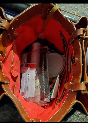 Reviewer's bag before using purse insert organizer