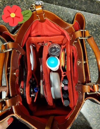 Reviewer's bag after using purse insert organizer