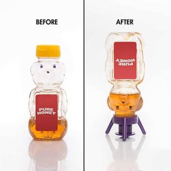 Two Flip-It bottle lids placed on bottles of honey