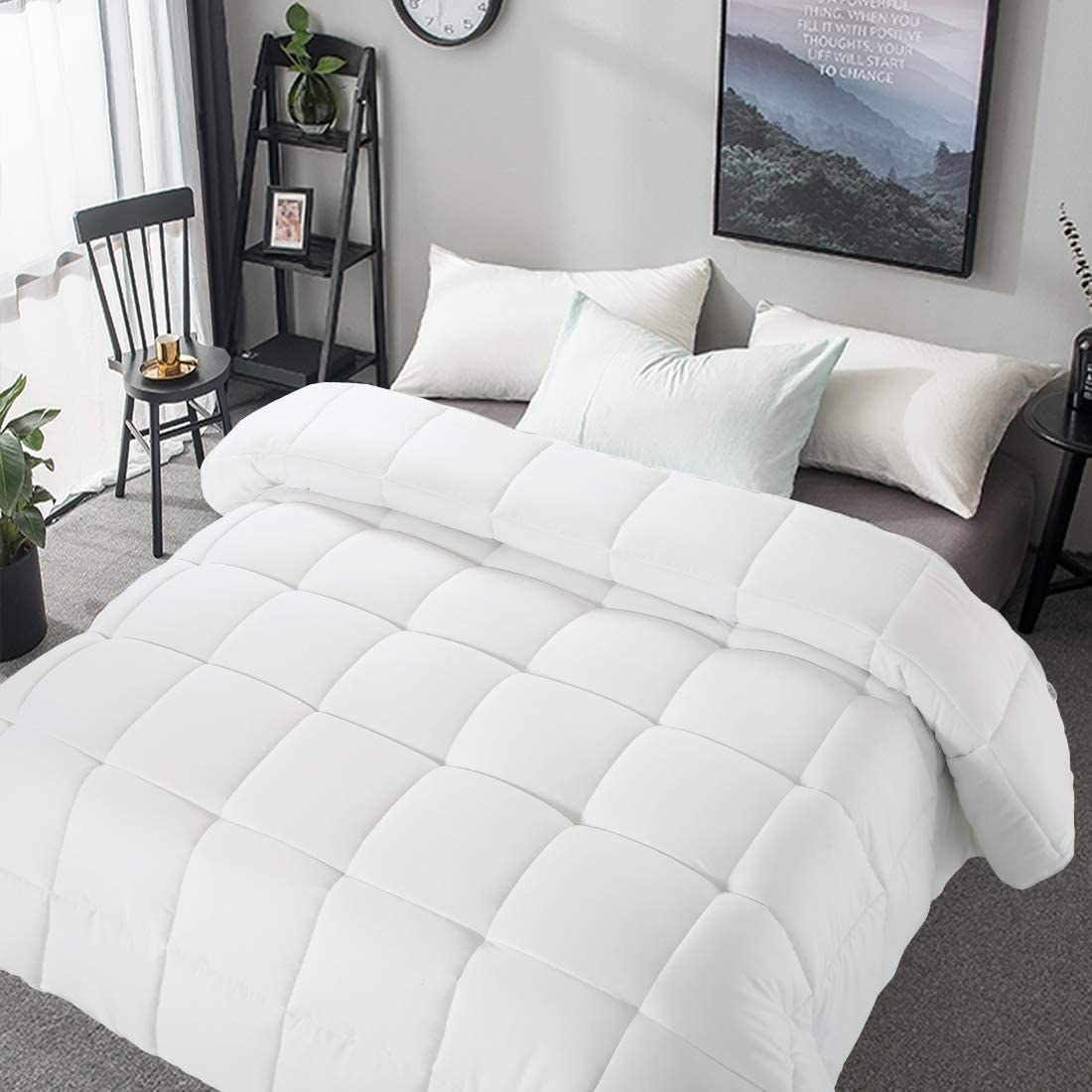 white fluffy comforter over a bed