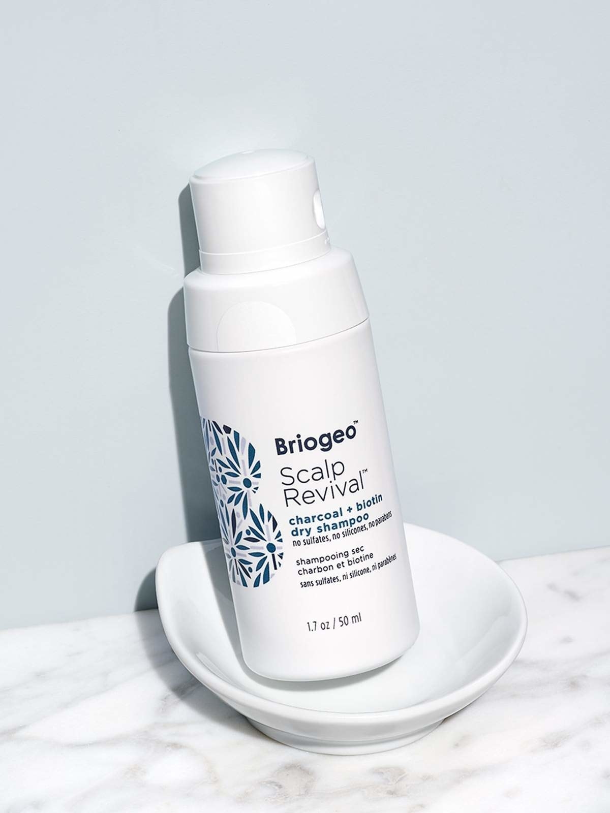 white bottle of briogeo scalp revival dry shampoo