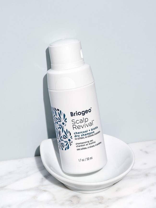 white bottle of briogeo scalp revival dry shampoo