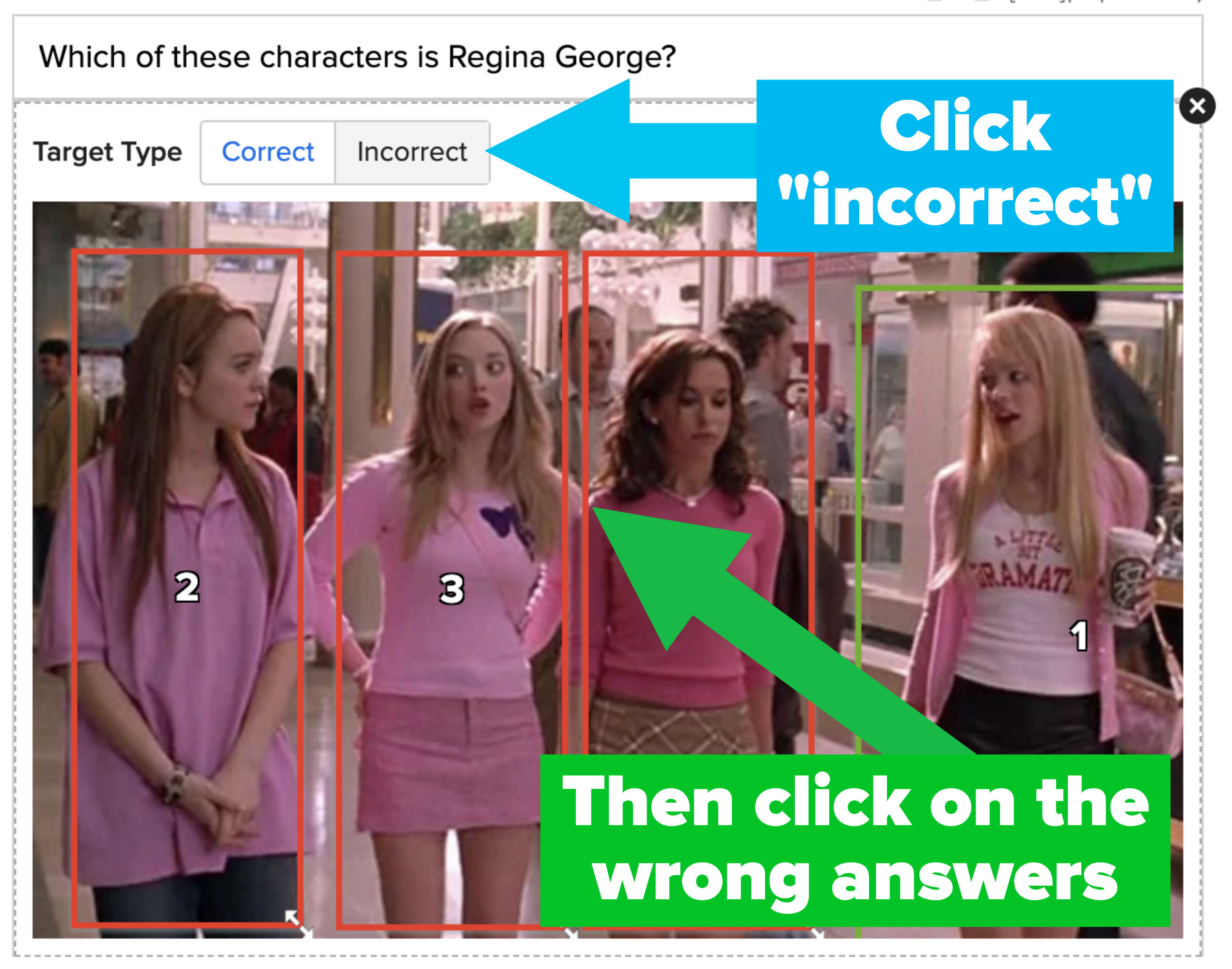 the girls from mean girls, highlighted with rectangles