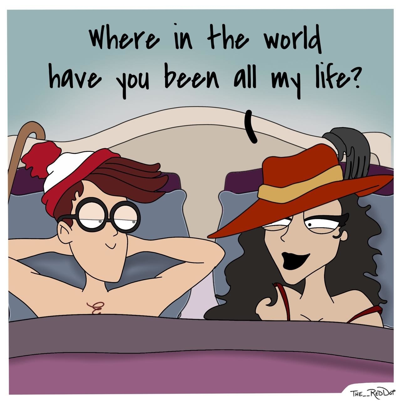 Where&#x27;s Waldo and Carmen Sandiego in bed with her asking Waldo where he&#x27;s been her whole life