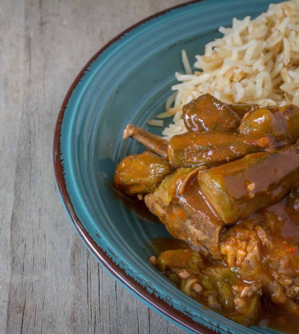 Sryan okra stew over rice.