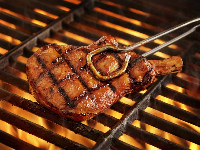 BBQ pork chops on the grill