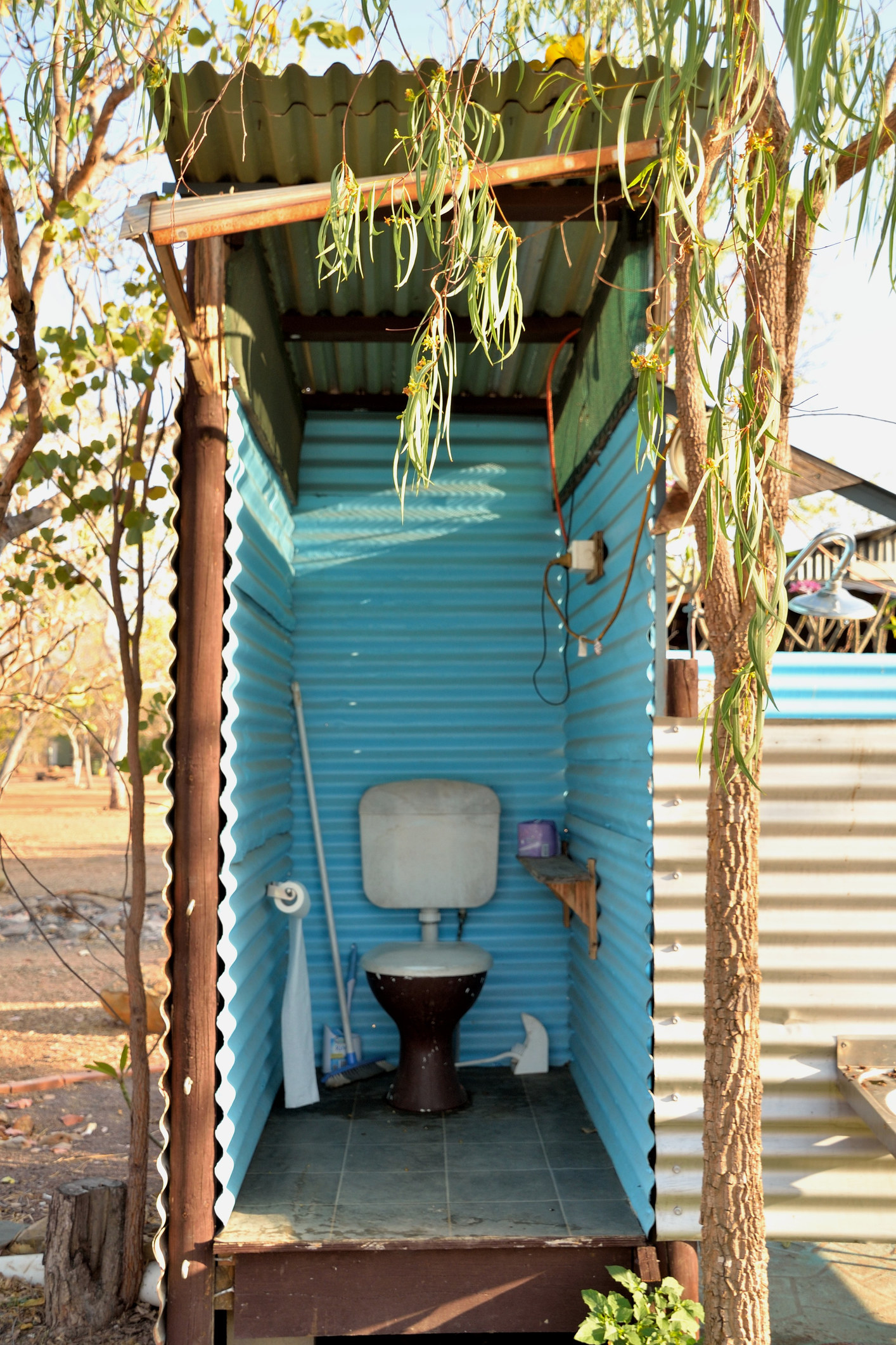 An outdoor toilet with no door at an outback campsite in Australia