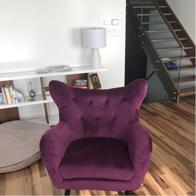 A reviewer image of the chair in purple