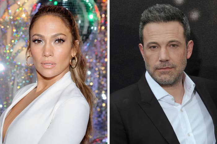 Jennifer Lopez and Ben Affleck in separate photos