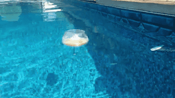 Wine glass floating in the pool