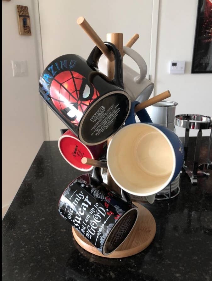  Coffee Mug Holder, 2 Tier Mug Tree Metal Double-Side Mug Holder  for Holds At Least 14 Mugs, Counter Coffee Cup Holder Organizer with  Storage Shelves for Coffee Mug Cups, Black(Mugs Not