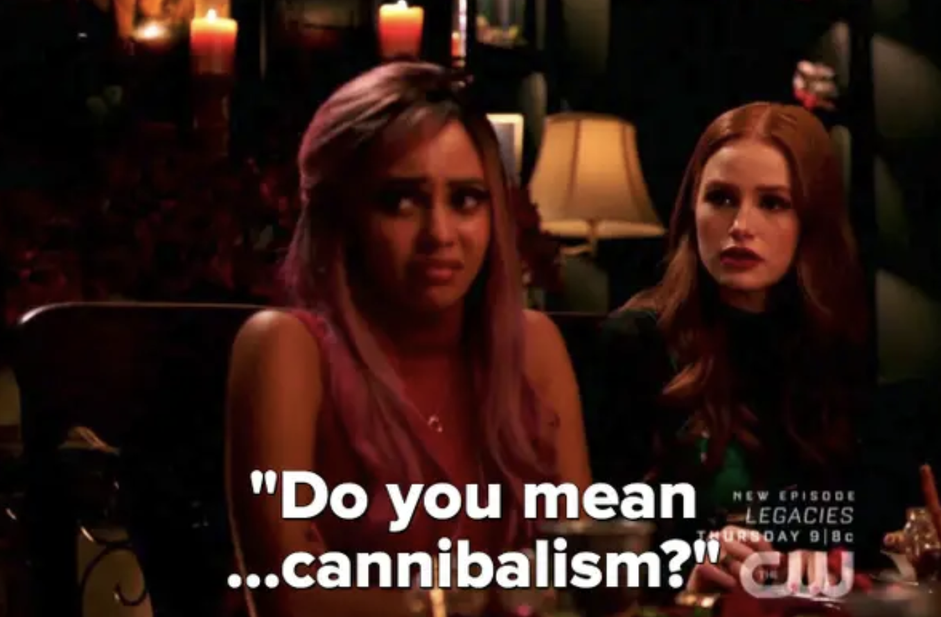 Toni next to Cheryl asking, &quot;Do you mean...cannibalism?&quot;