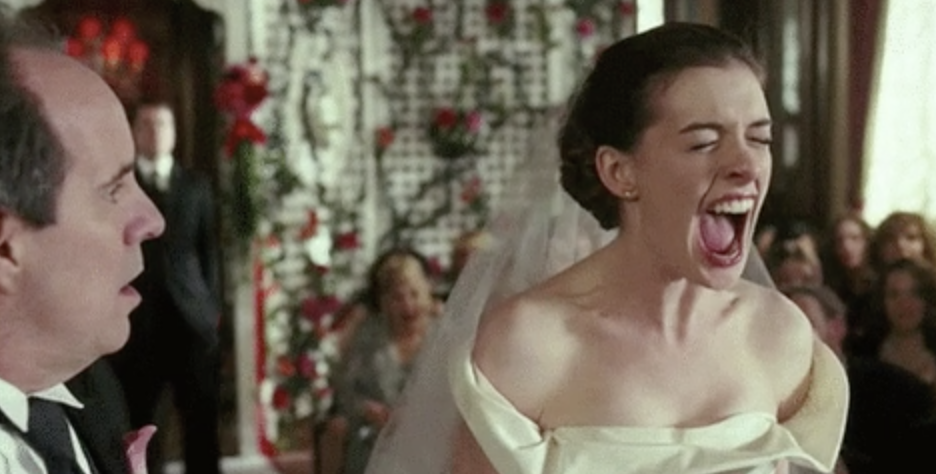 Anne Hathaway as a bride screaming