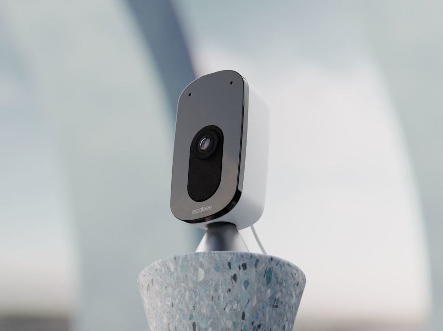 A security camera on a base