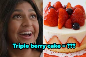 Kim smiling and triple berry cake