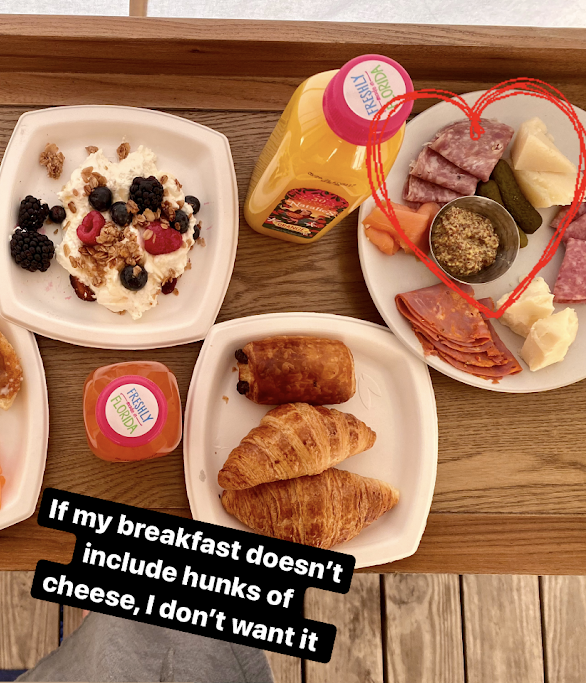 The breakfast with text &quot;if my breakfast doesn&#x27;t include hunks of cheese, I don&#x27;t want it&quot;