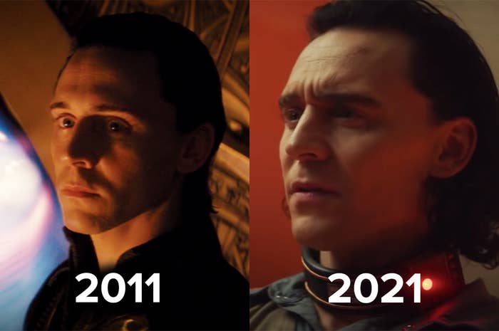 Loki in a scene from &quot;Thor&quot; released in 2011 vs. Loki in 2021