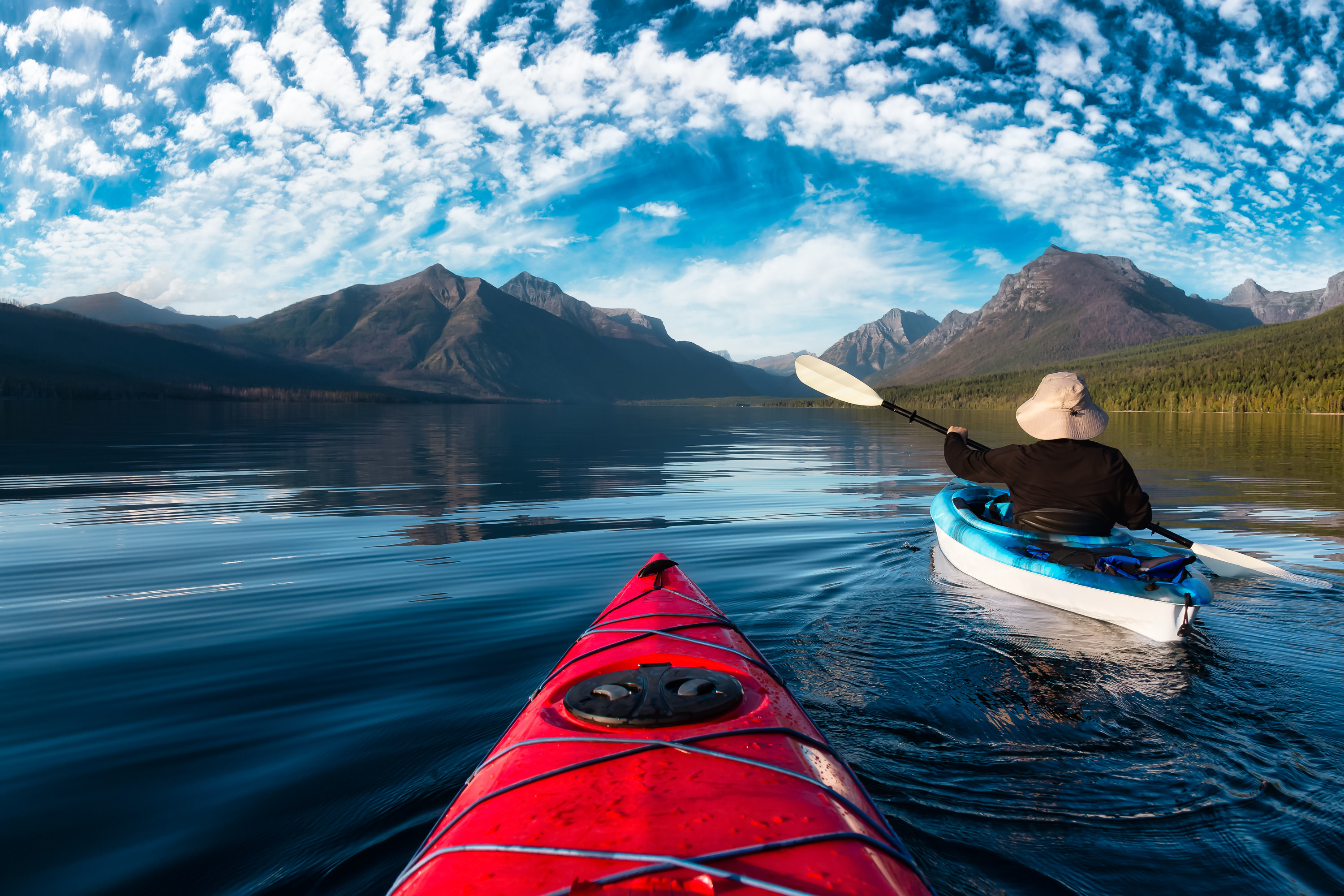 Kayaks on a lake