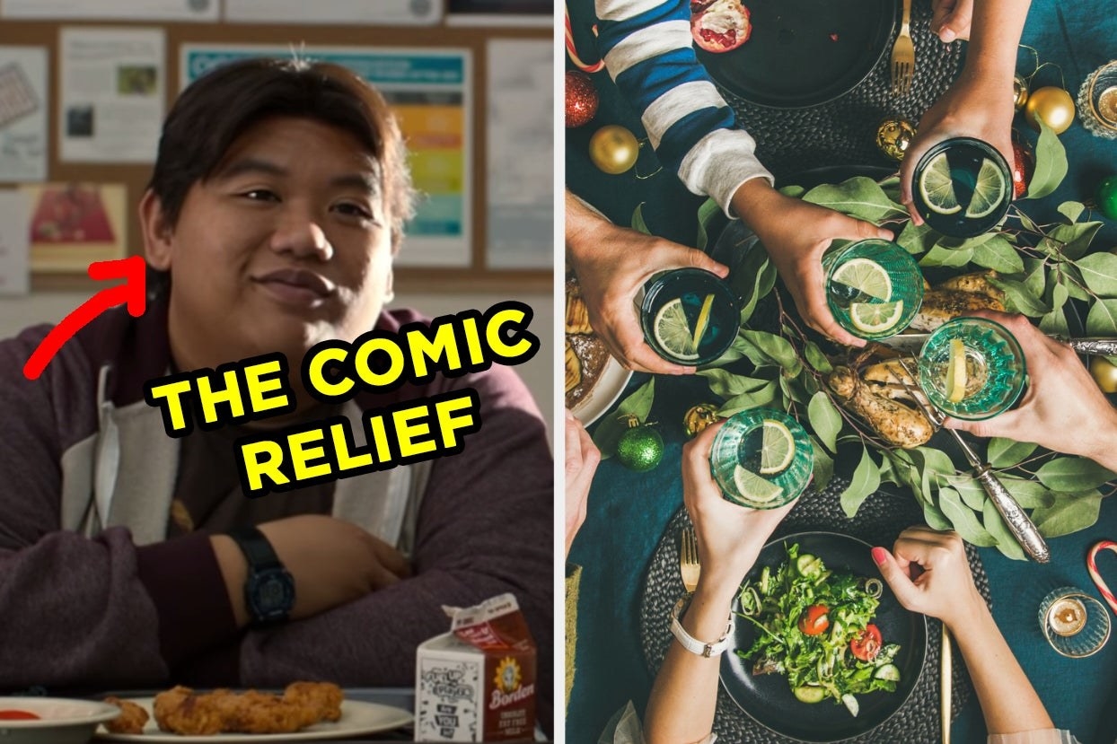 Ned from &quot;Spider-Man&quot; with the words &quot;The comic relief&quot; and a dinner party 
