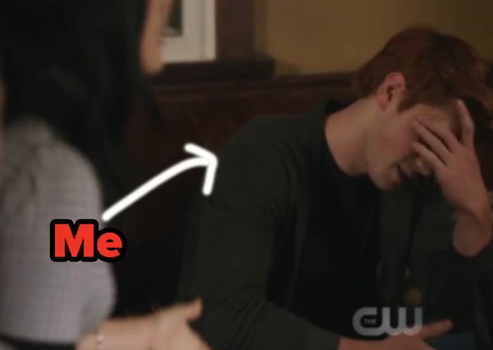 Archie from &quot;Riverdale&quot; covering his face in frustration, captioned &quot;Me&quot;