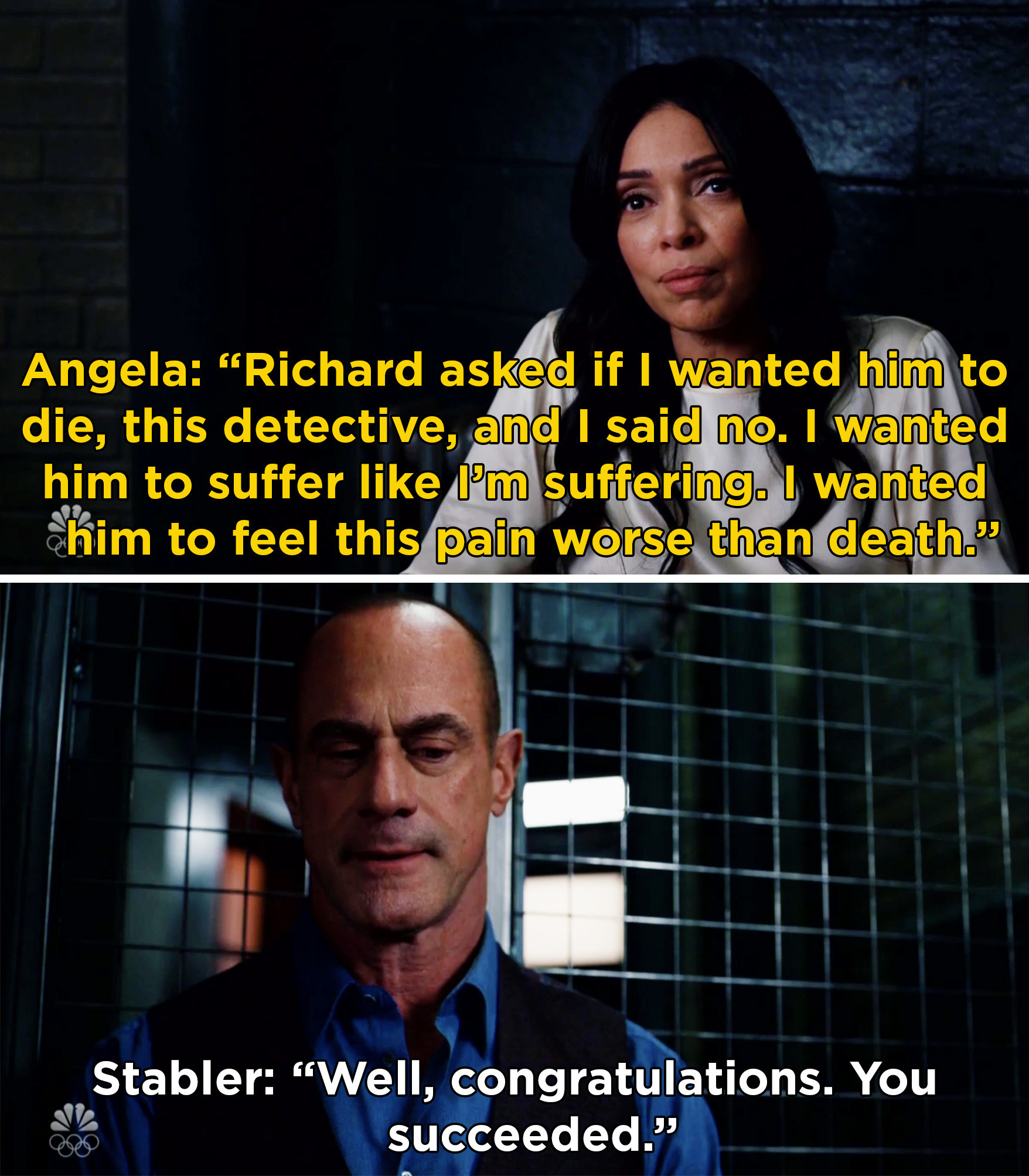 Angela saying that she wanted Stabler to suffer like she was suffering after her son&#x27;s death 