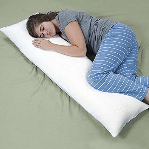 A person sleeping with the body pillow.