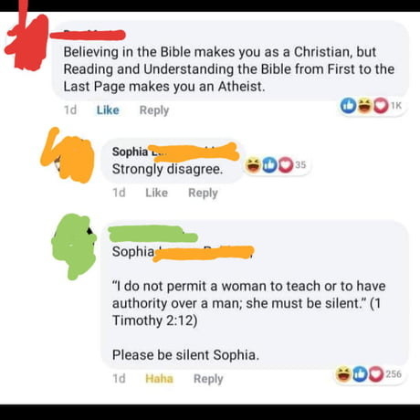 Facebook post where someone cites the Bible and gets owned by a Bible quote in return