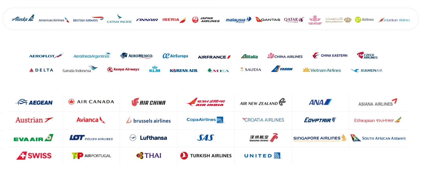 Screenshot of the airlines associated with the 3 major airline alliances