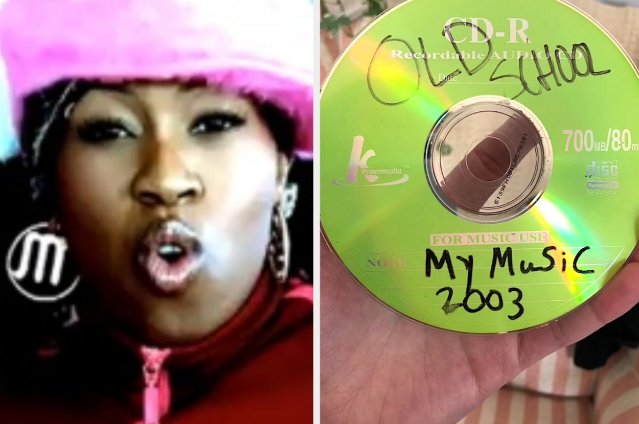 Missy Elliott in her "Gossip Folks" music video; hand holding mixed CD from 2003