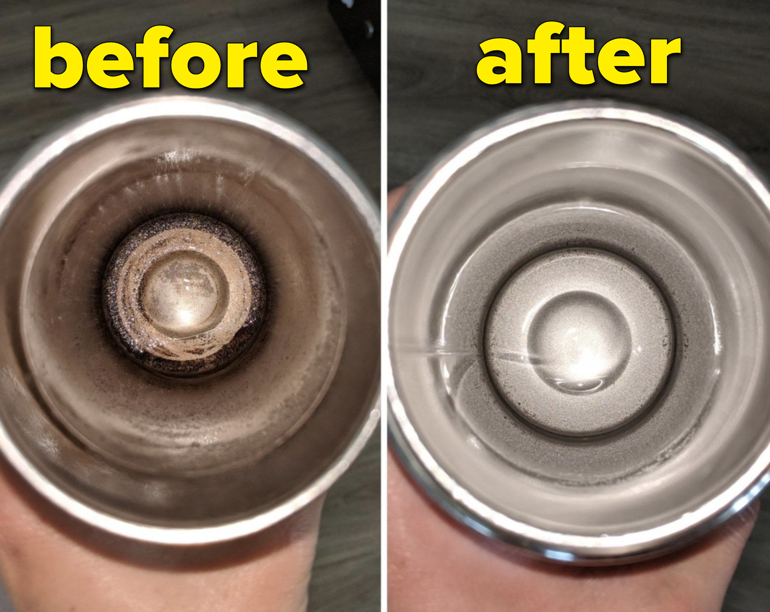 A before and after of the inside of a Hydroflask