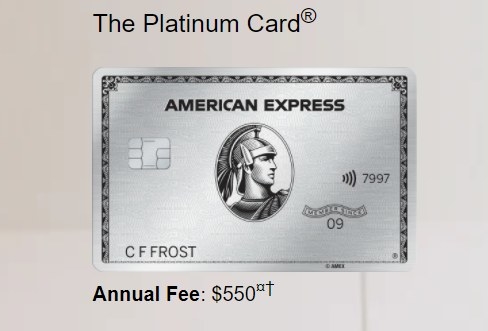 Screenshot of Amex card with a $550 annual fee