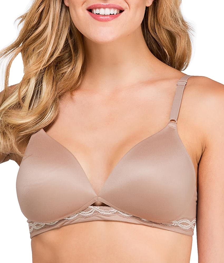 Model wearing tan bra