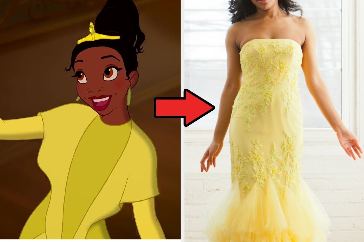 Tiana and a yellow ballgown 