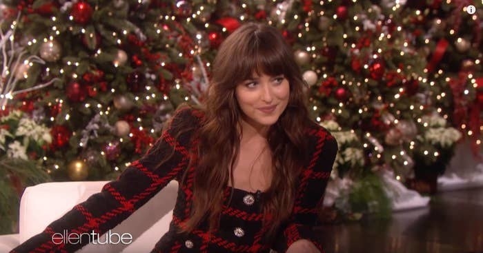 Dakota Johnson being interviewed by Ellen