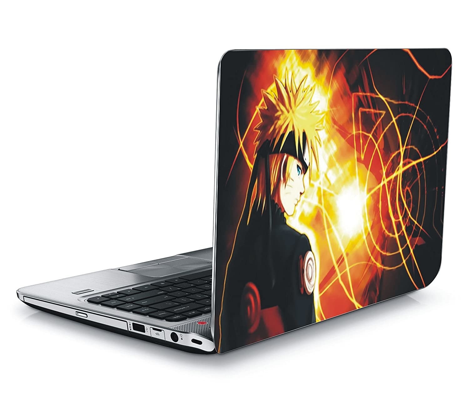 A laptop with a Naruto skin on it