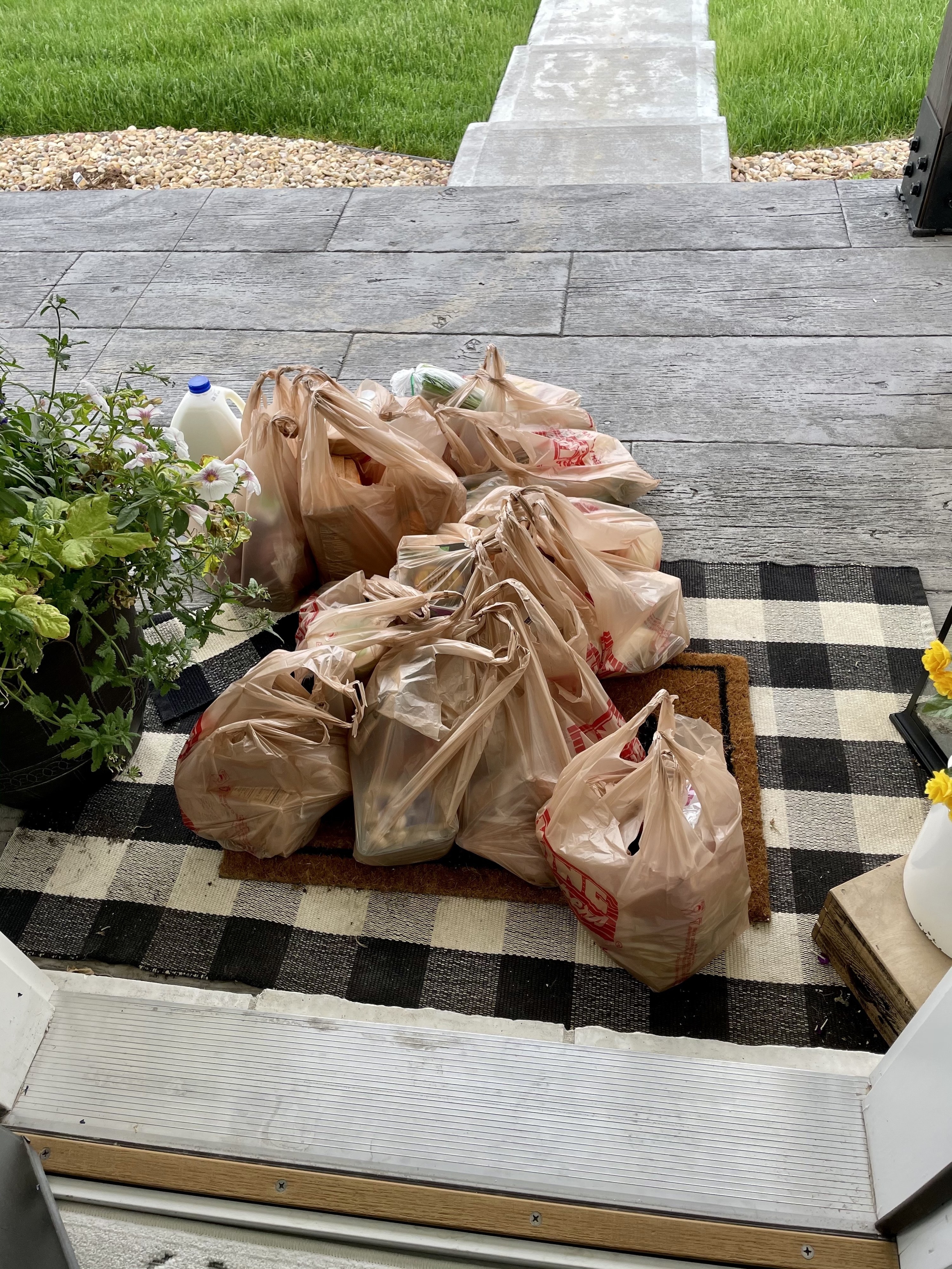 Delivered groceries on a doorstep