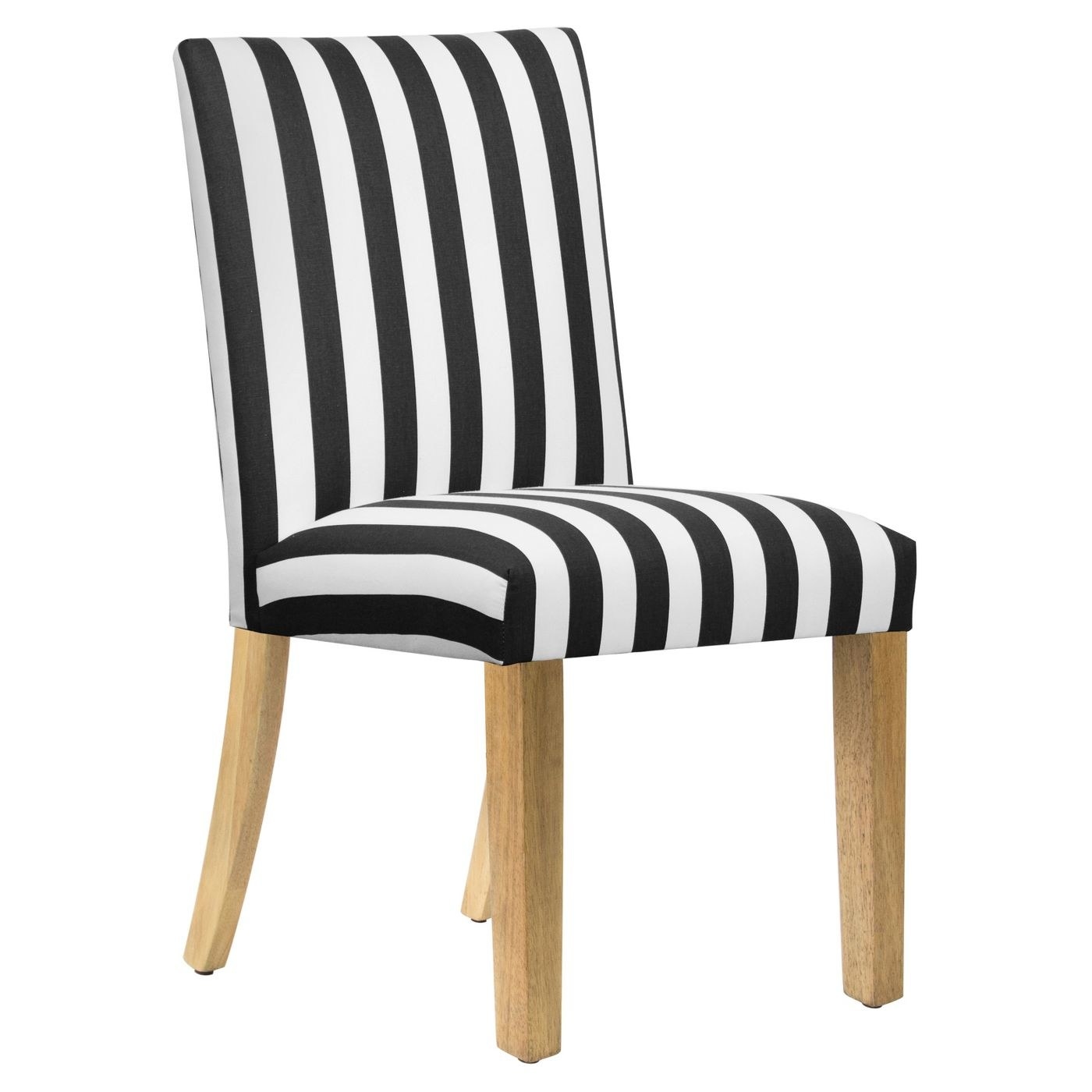 Upholstered black and white chair with lightwood legs