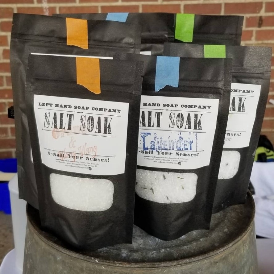 four different bags of salt soak
