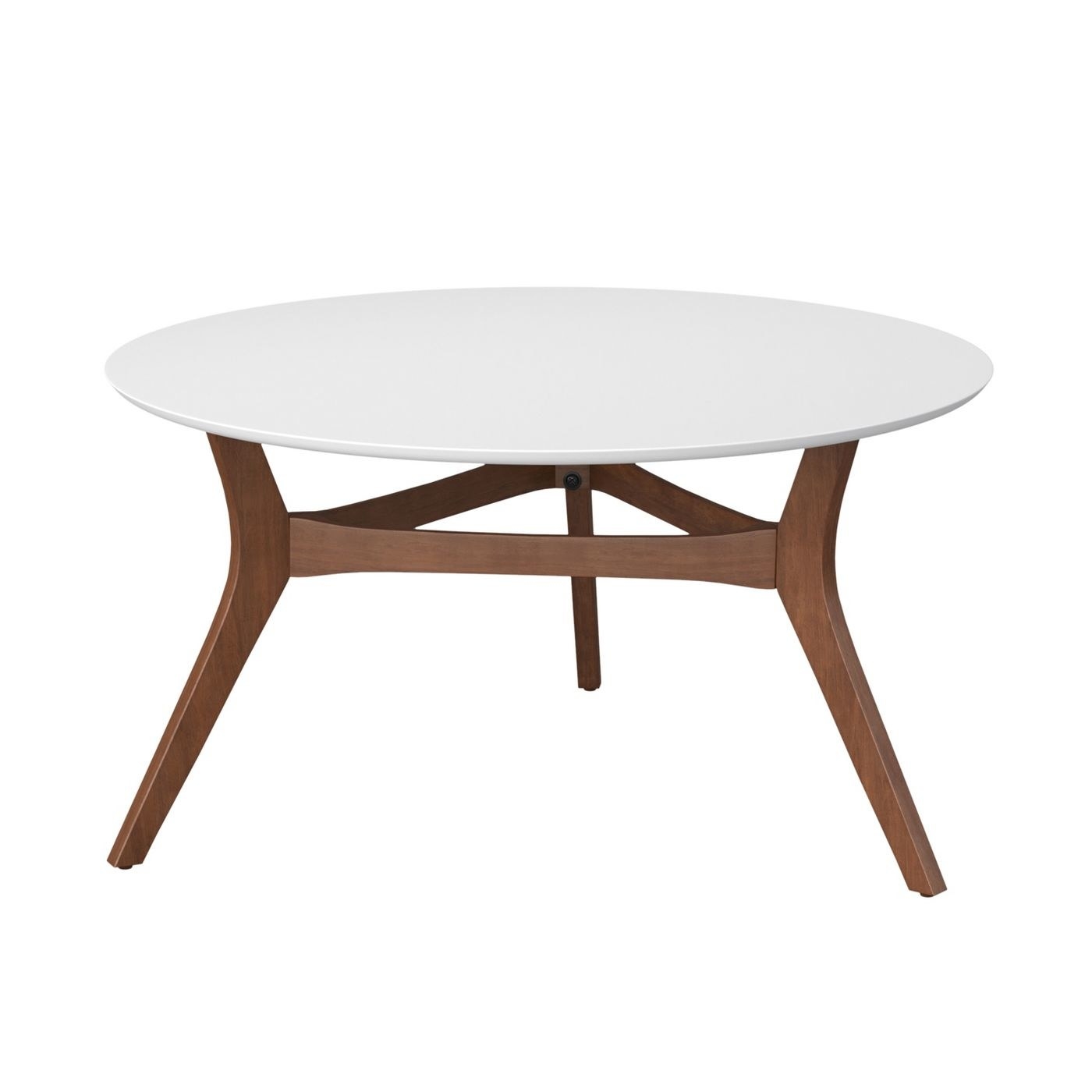 White circular table and brown bottom legs
