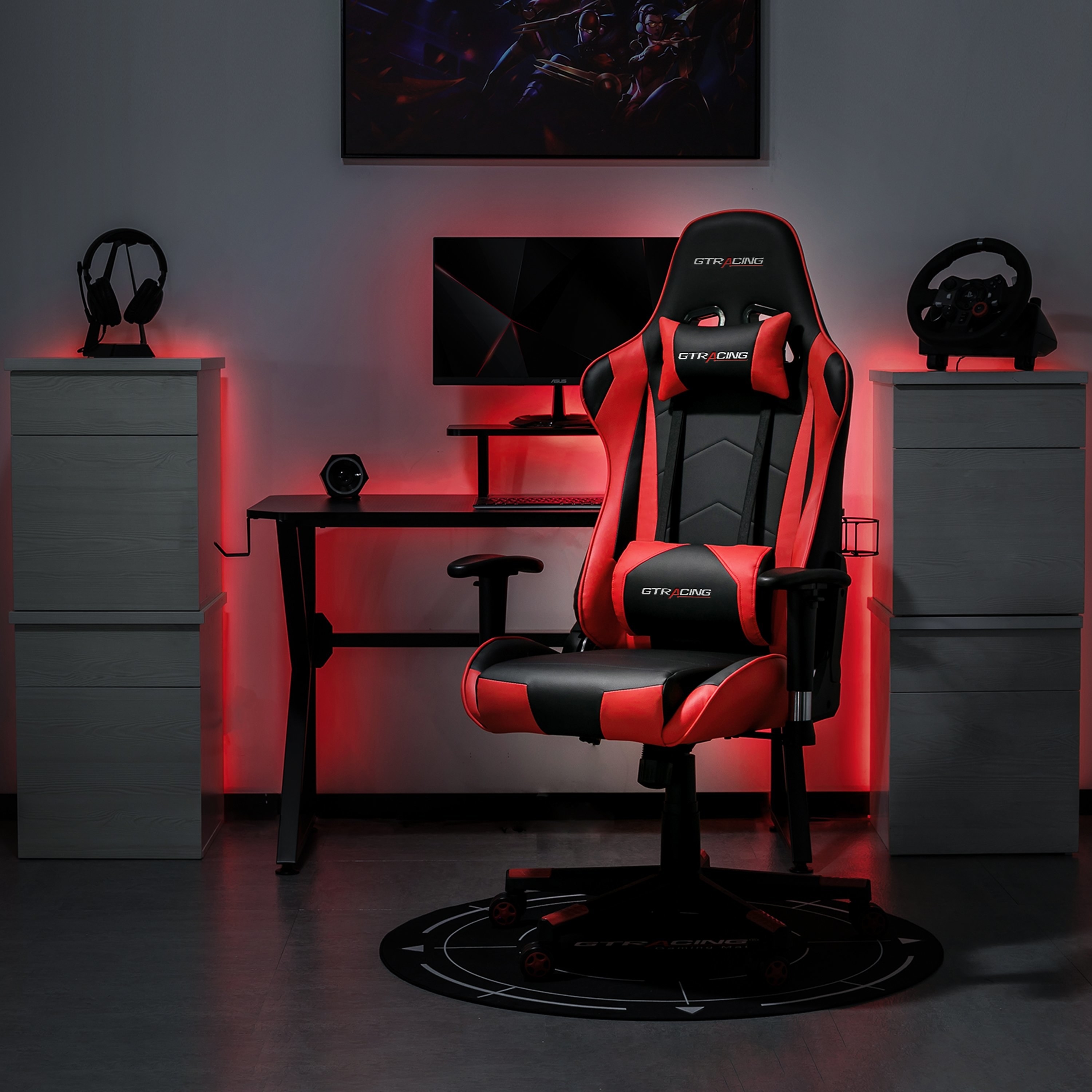 Gaming chair in room next to computer table