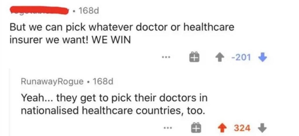 person who thinks people in other countries can&#x27;t pick healthcare