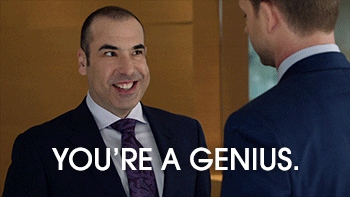 Gif of Louis from Suits saying &quot;You&#x27;re a genius&quot;