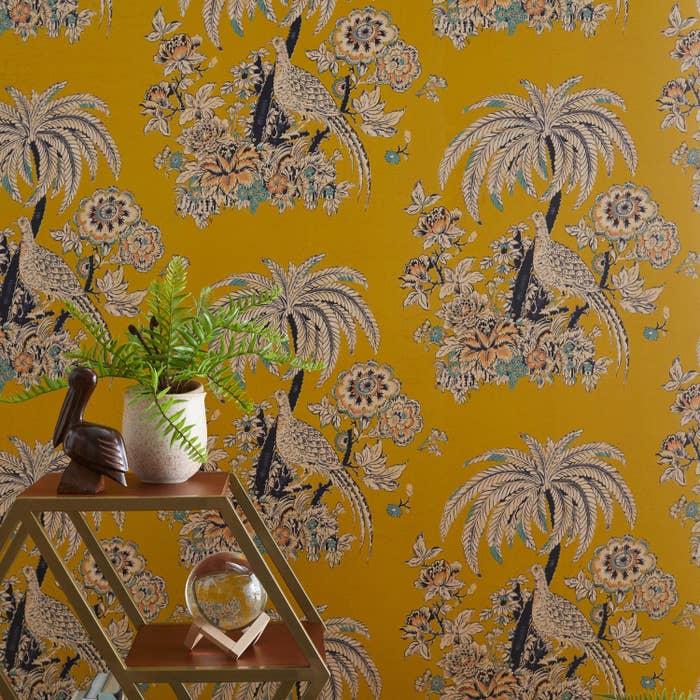 The wallpaper with a vintage bird pattern