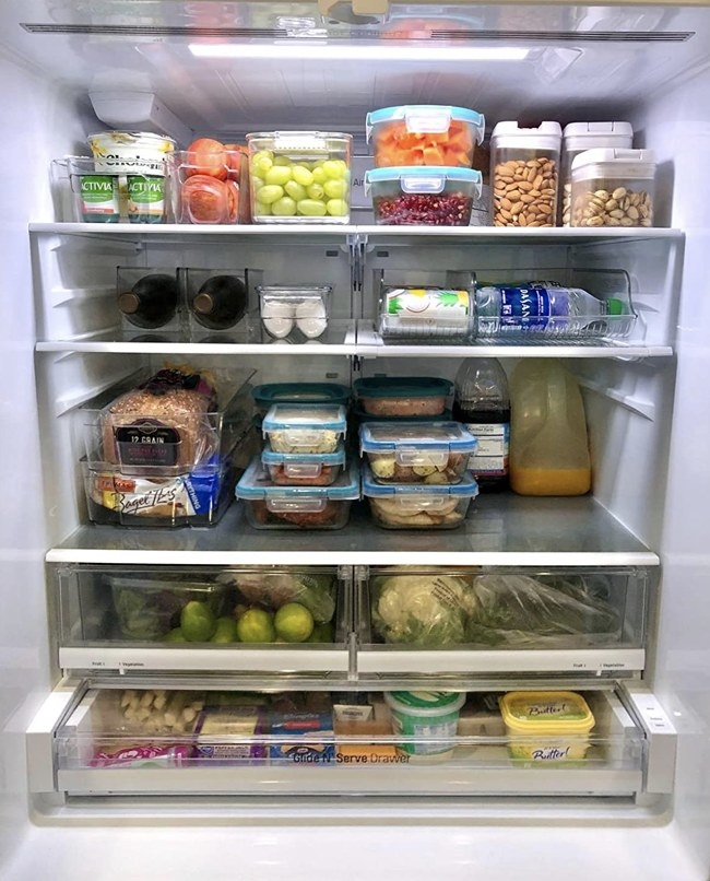 A reviewer&#x27;s fridge storage containers inside a fridge 