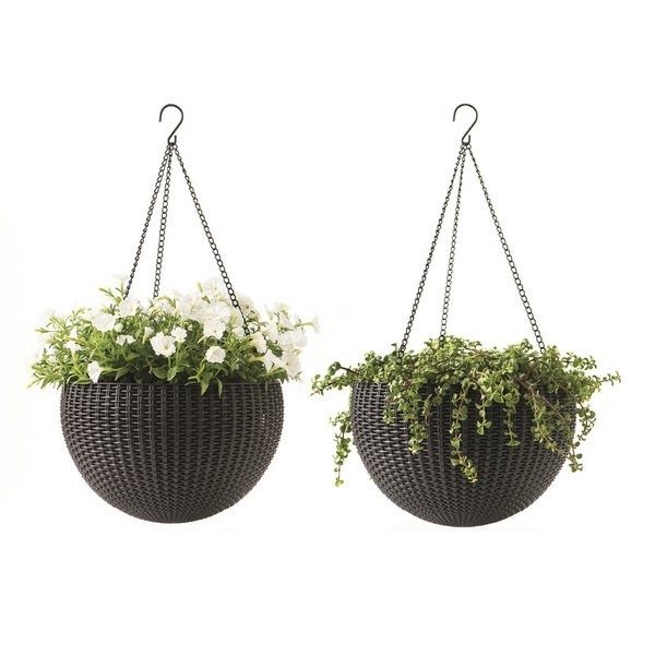 The hanging planters with plants in them