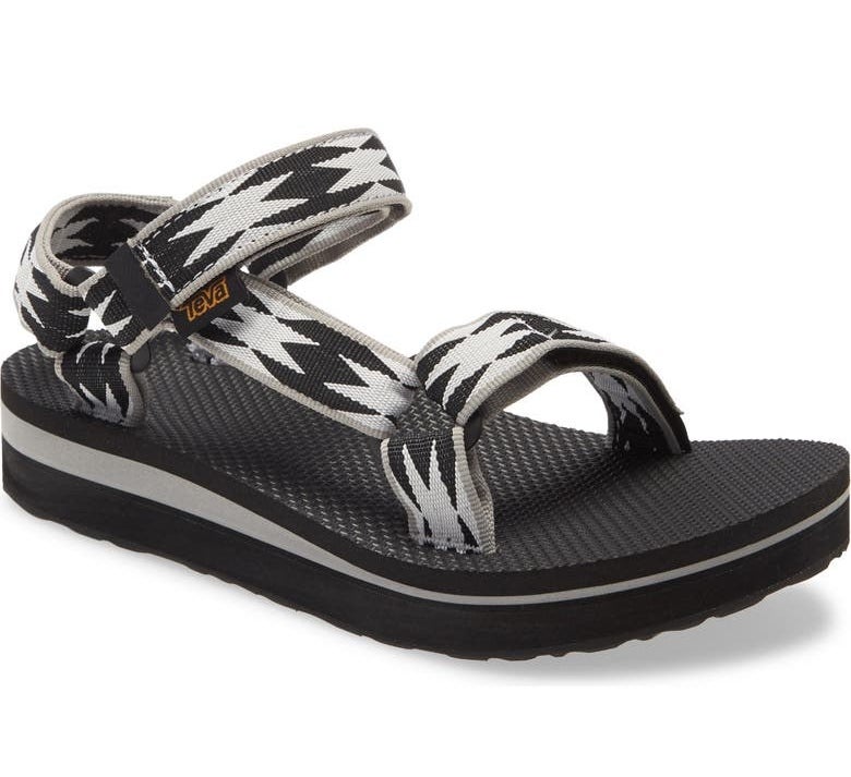 black and white patterned sandals