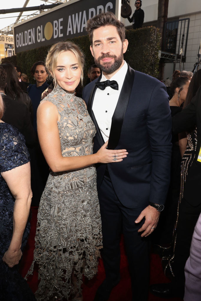 Emily Blunt (L) and John Krasinski arrive to the 76th Annual Golden Globe Awards 