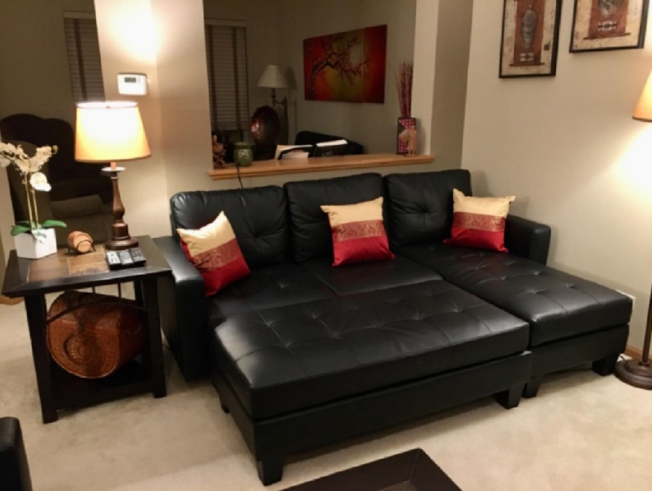 A reviewer&#x27;s image of a three-piece sofa 