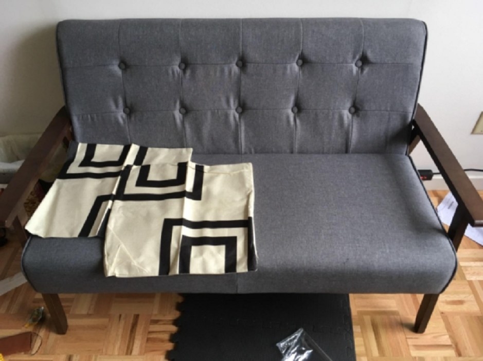 A solid loveseat sofa 